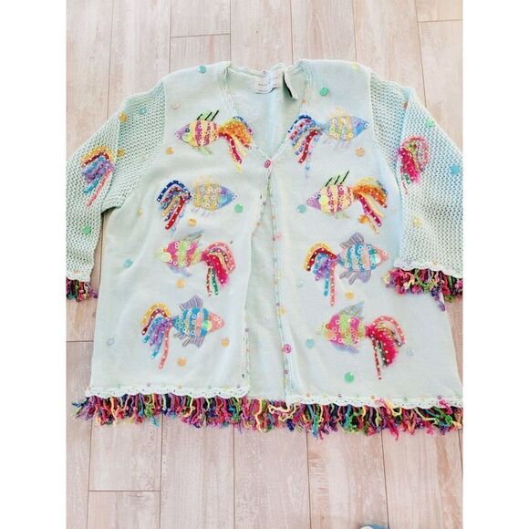 Vintage Design‎ Options Phillip & Jane Gordon XXL Sweater Fish Life *Stains!! - Picture 6 of 13